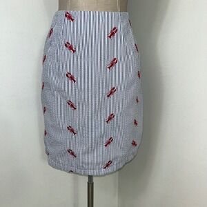 Blue White Striped Seersucker Skirt Lobster Print Nautical Coastal Preppy Size 8